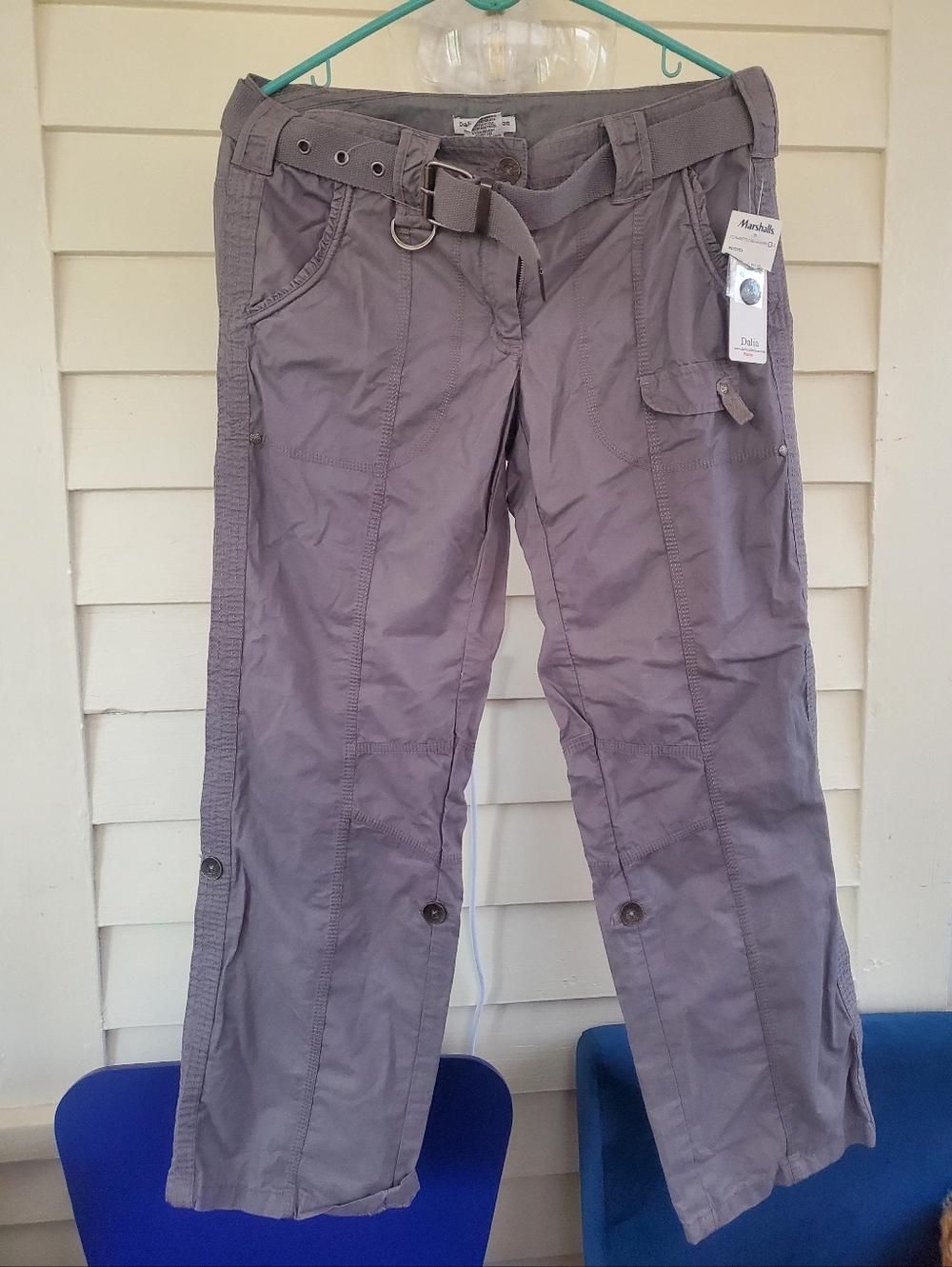 Dalia Gray Utility Cargo Pants with Belt- Size 8 Petite NWT